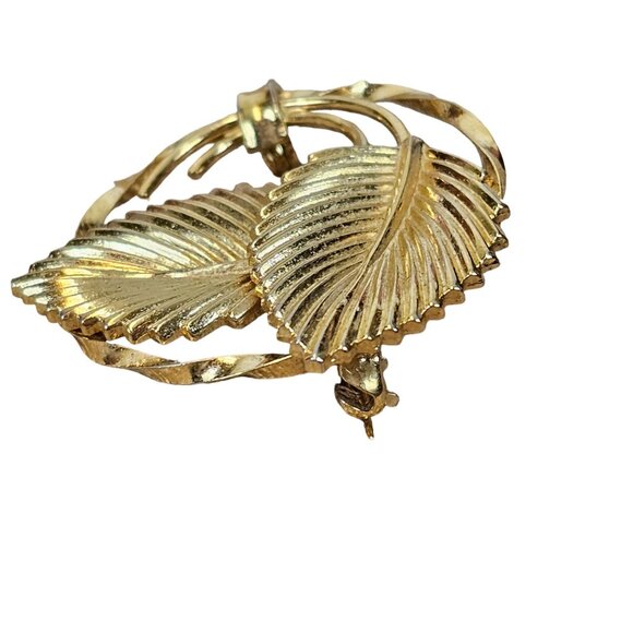 VTG Brooch Winward Signed 12K Gold Filled Textur Leaf Curl Loop Round Fairycore - Picture 10 of 11